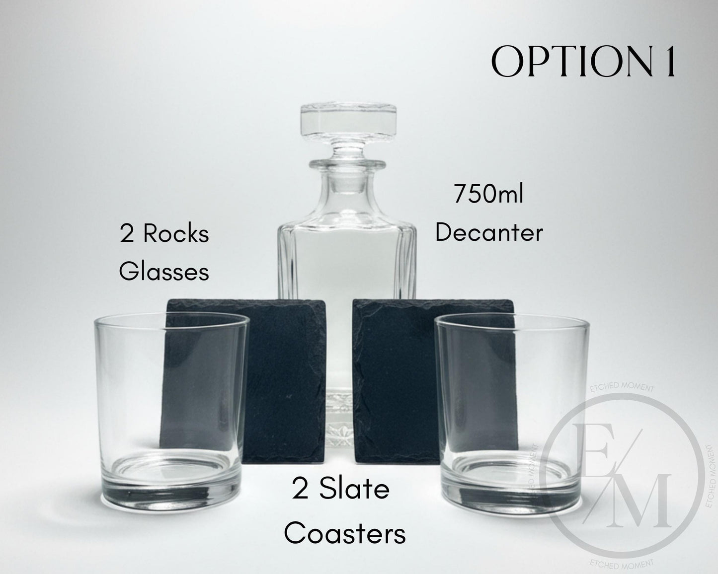Engraved Whiskey Decanter - Luxury Whiskey Decanter Set With Custom Monogram, Glasses & Coasters