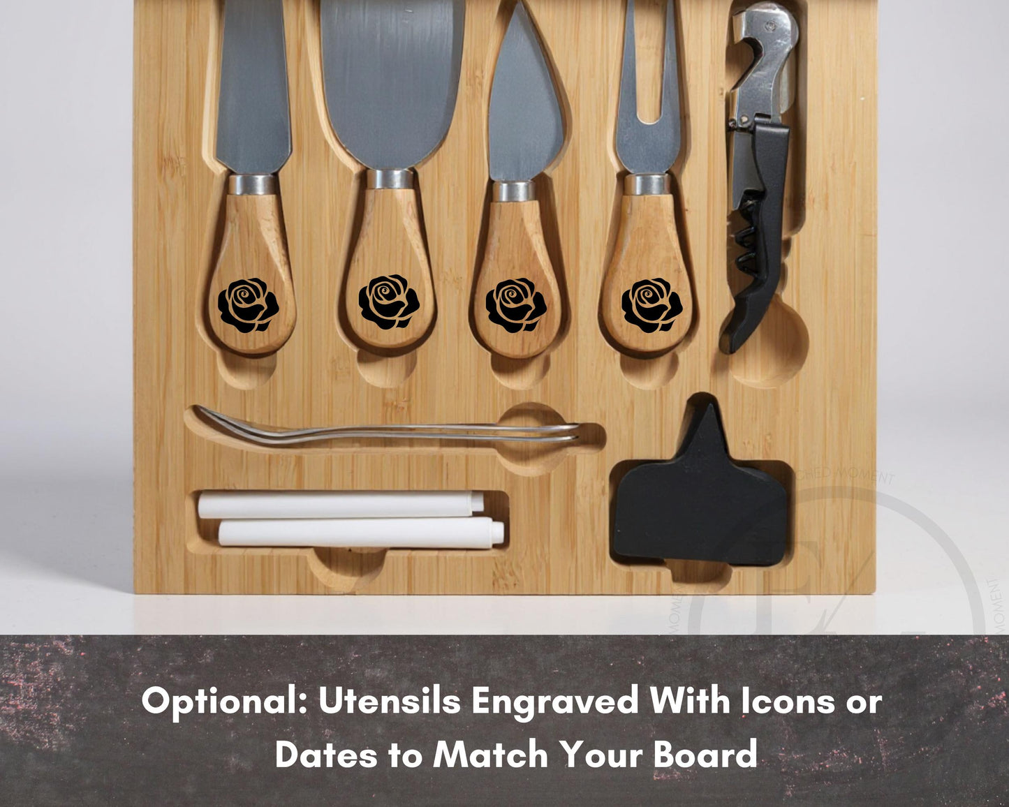 Engraved Charcuterie Board with Utensils