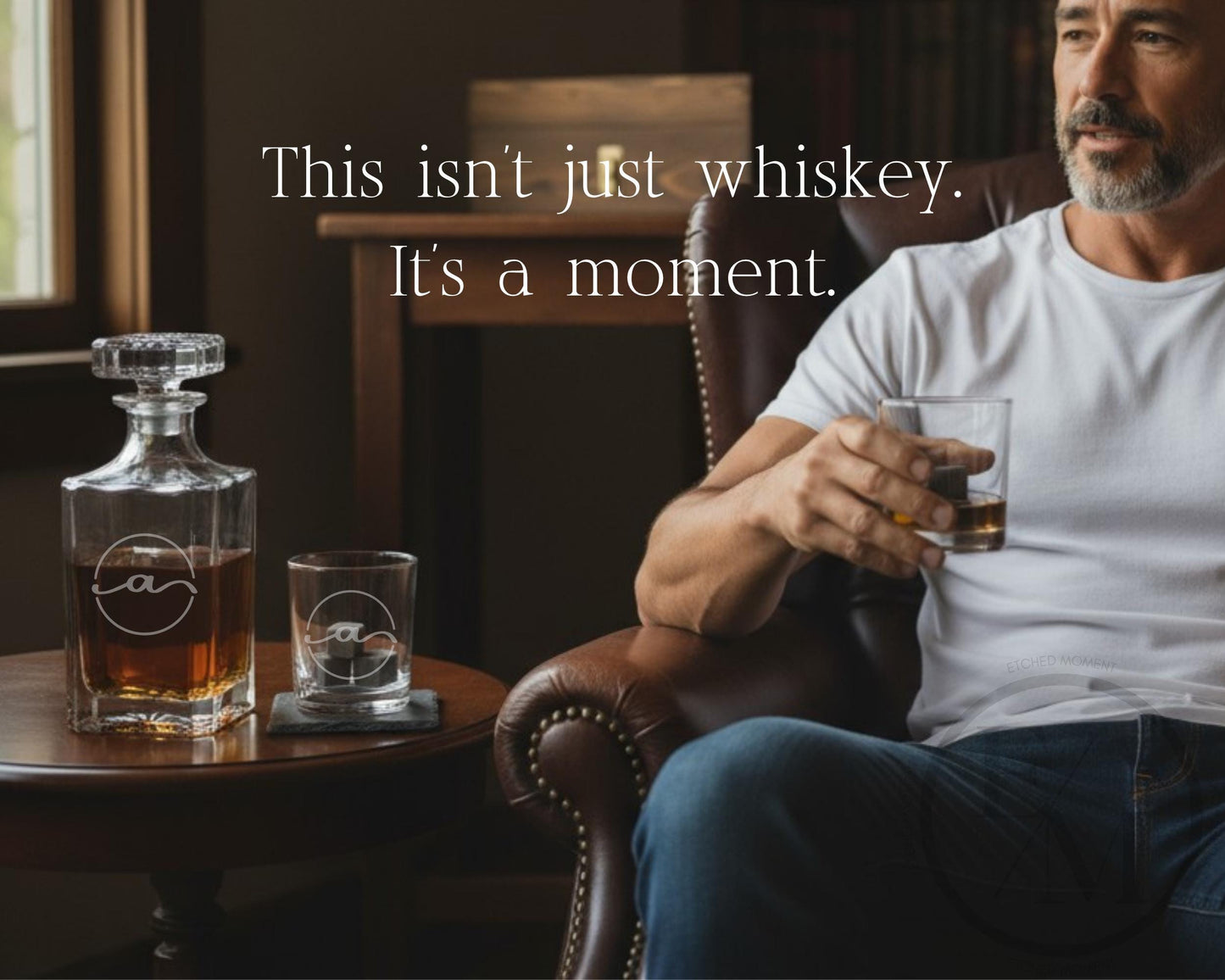 Engraved Whiskey Decanter - Luxury Whiskey Decanter Set With Custom Monogram, Glasses & Coasters