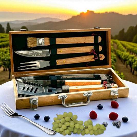 Personalized Christmas BBQ Gift Set – Engraved Grilling Tools in Wooden Case, Custom Holiday Present for Dad, Husband, or Grill Master Chef