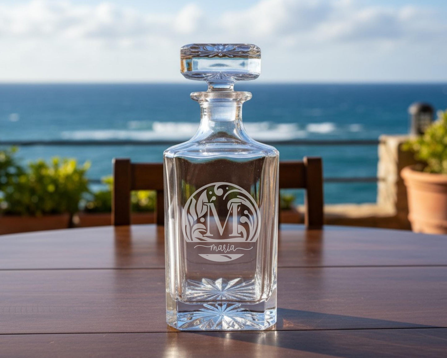 Engraved Whiskey Decanter - Luxury Whiskey Decanter Set With Custom Monogram, Glasses & Coasters