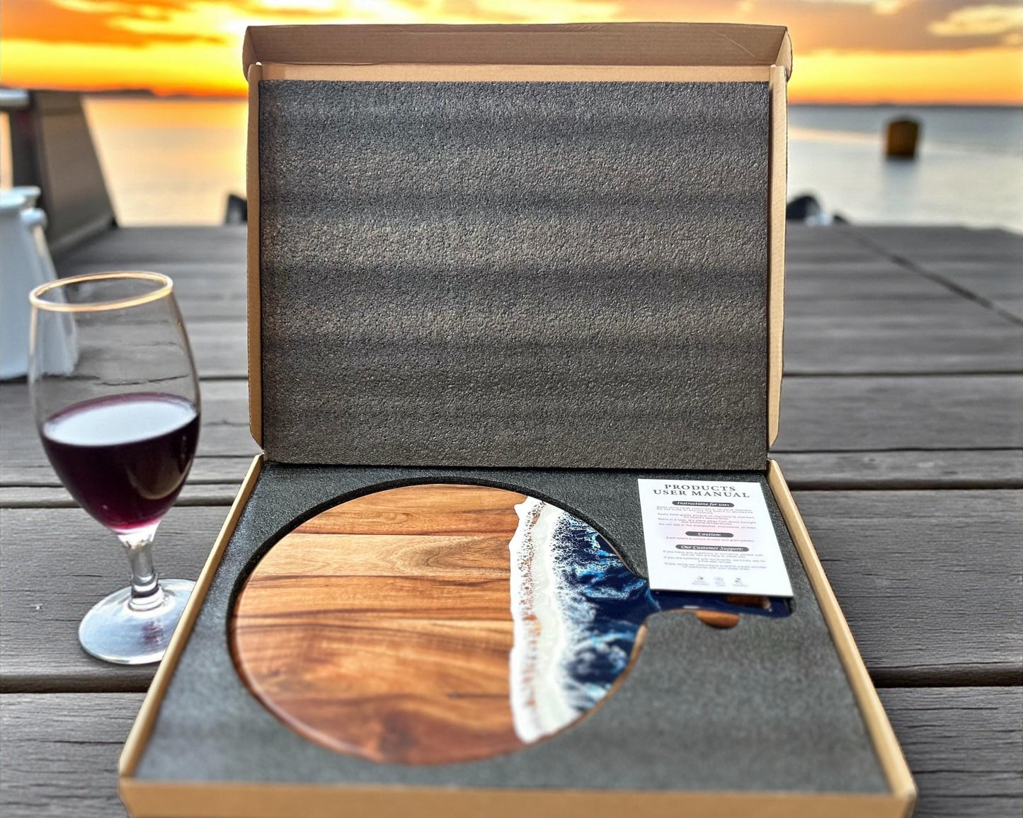 Beach House Charcuterie Board • Luxury Acacia Wood & Ocean Resin • Personalized Engraved Serving Board for Coastal Décor or Gifts