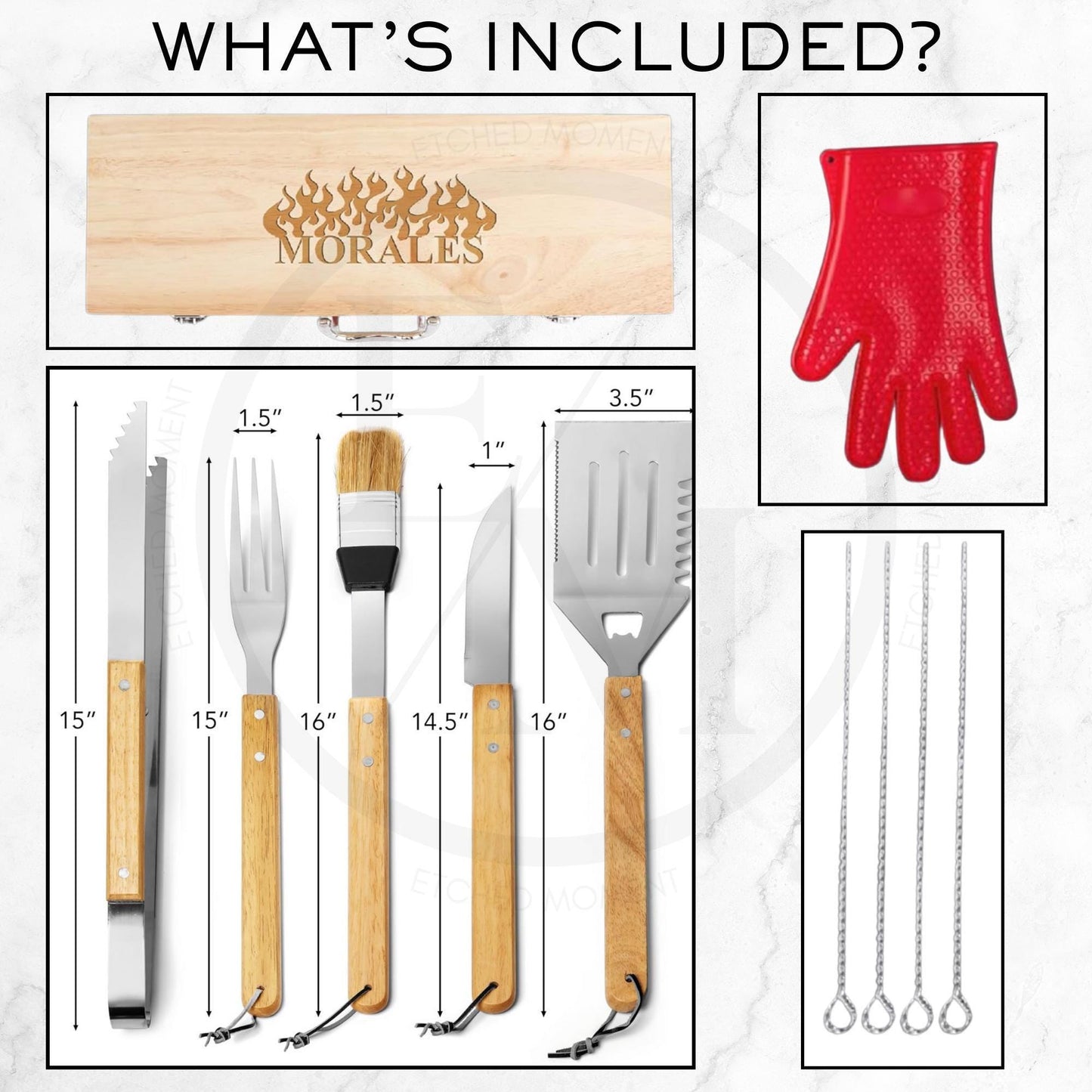 Custom Engraved BBQ Gift Set  Unique Grilling Tools in Wooden Case Perfect Fathers Day Gift for Dad