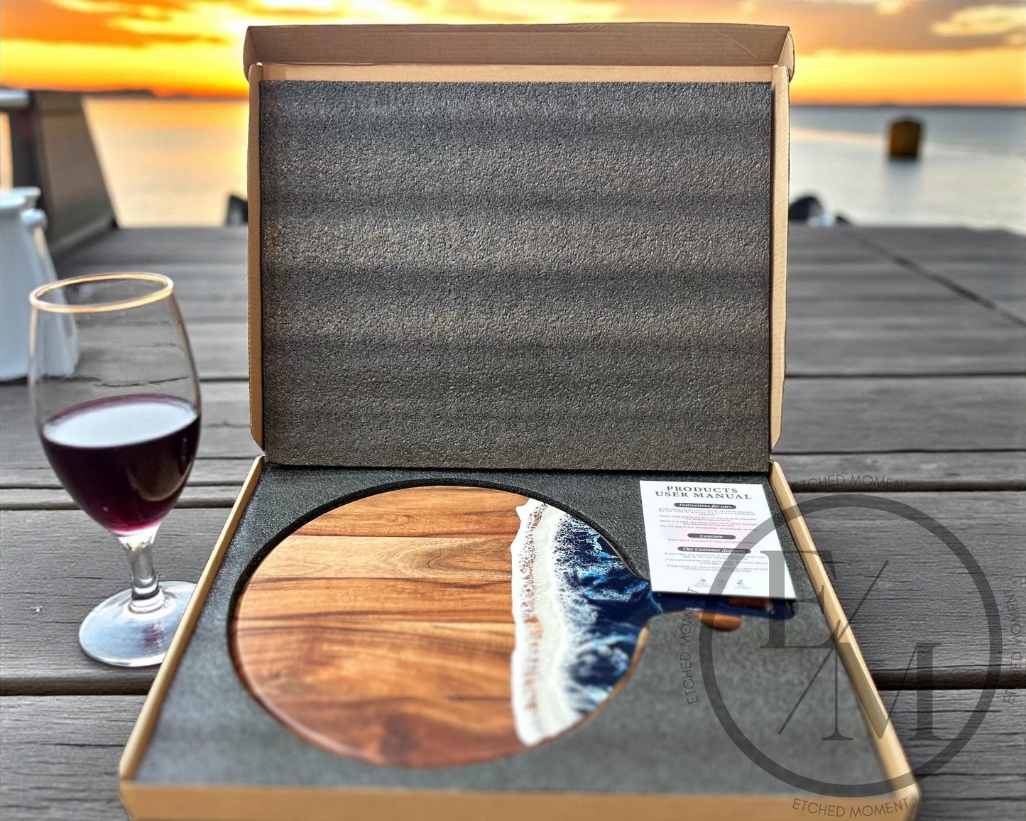 Acacia Wood  Resin Ocean Serving Board  Personalized Engraved Cheese Board  Custom Charcuterie Wedding Gift