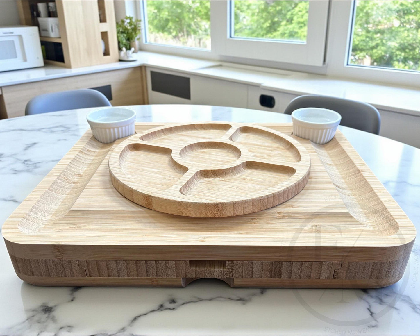 Personalized Bamboo Charcuterie Board with Utensils  Slide-Out Drawers  Engraved Housewarming Gift