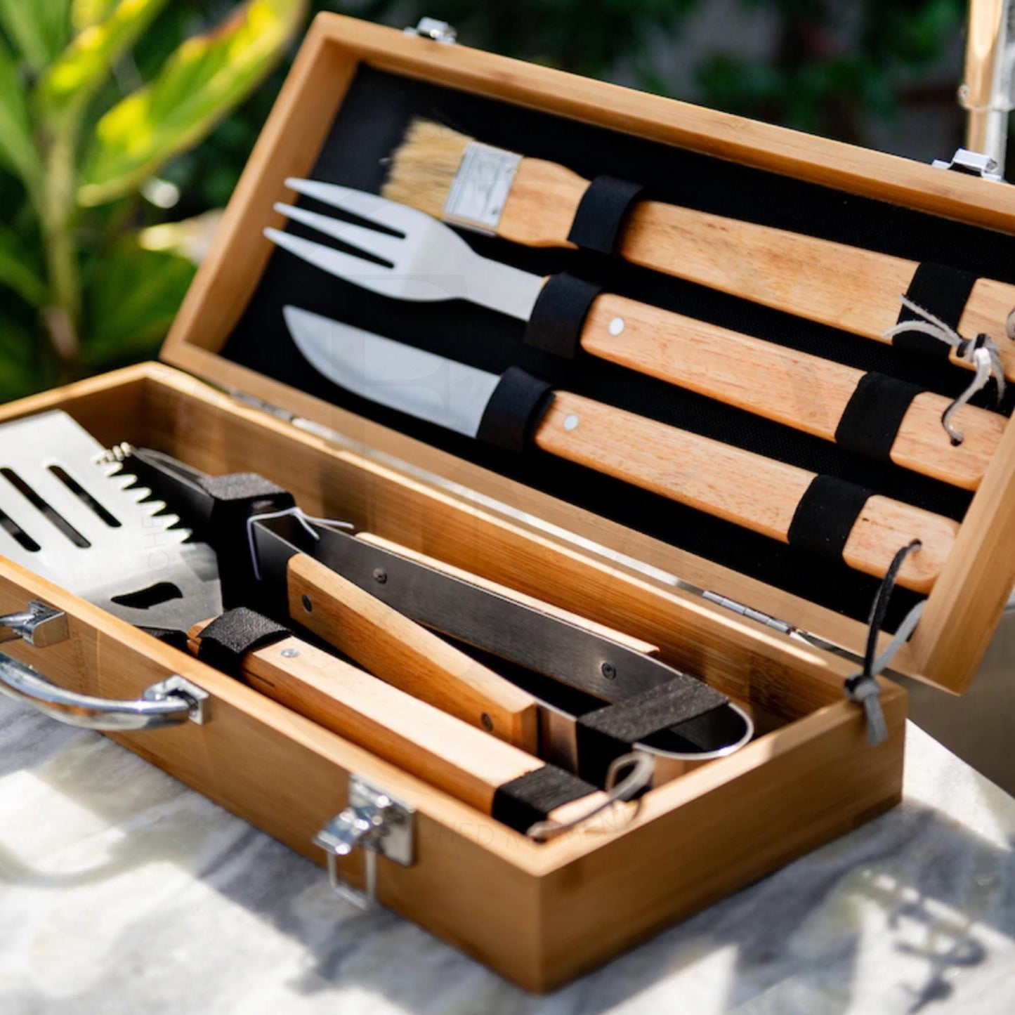 Custom Engraved BBQ Gift Set  Unique Grilling Tools in Wooden Case Perfect Fathers Day Gift for Dad