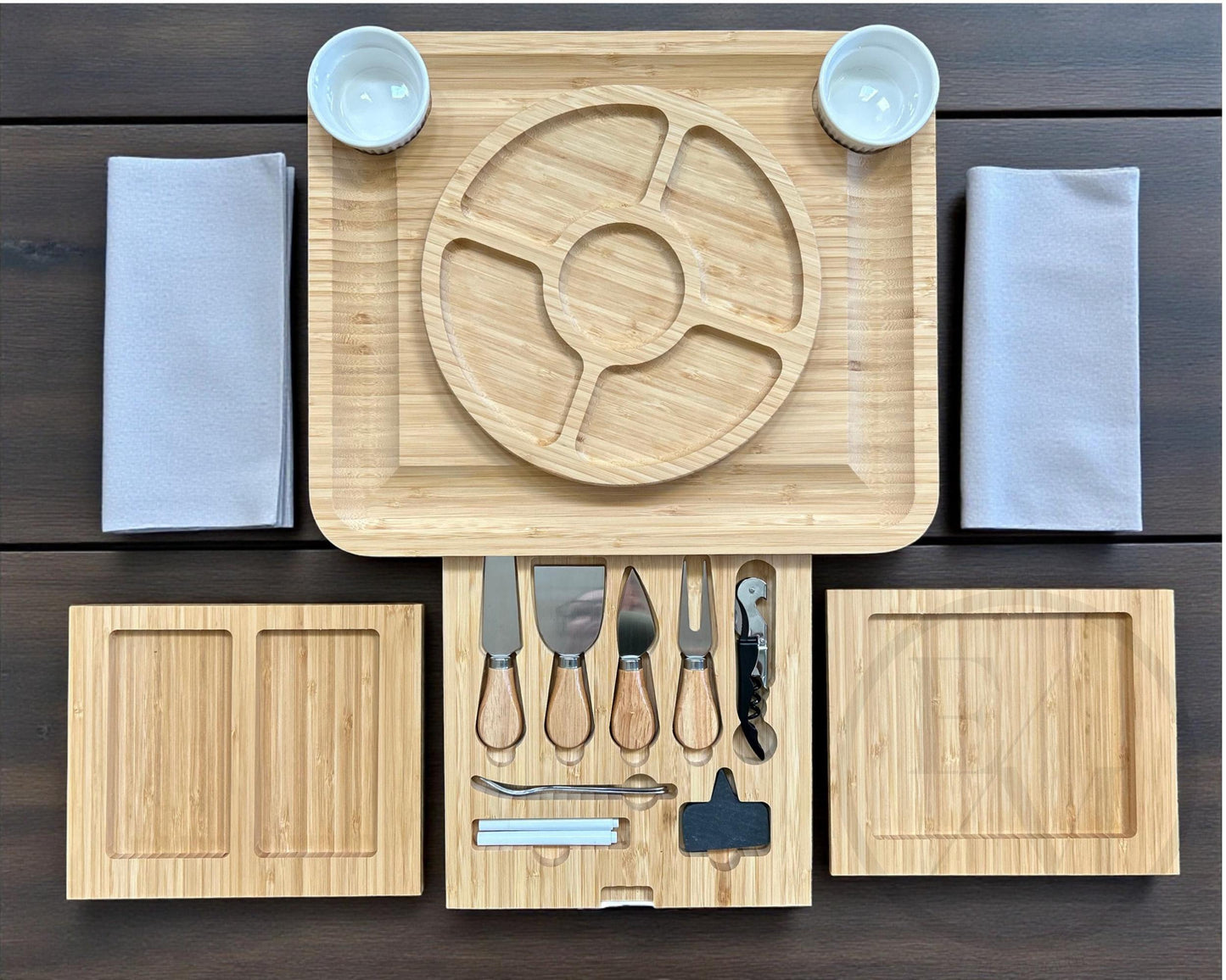 Engraved Bamboo Charcuterie Board with Utensils  Custom Icon Letter or Date