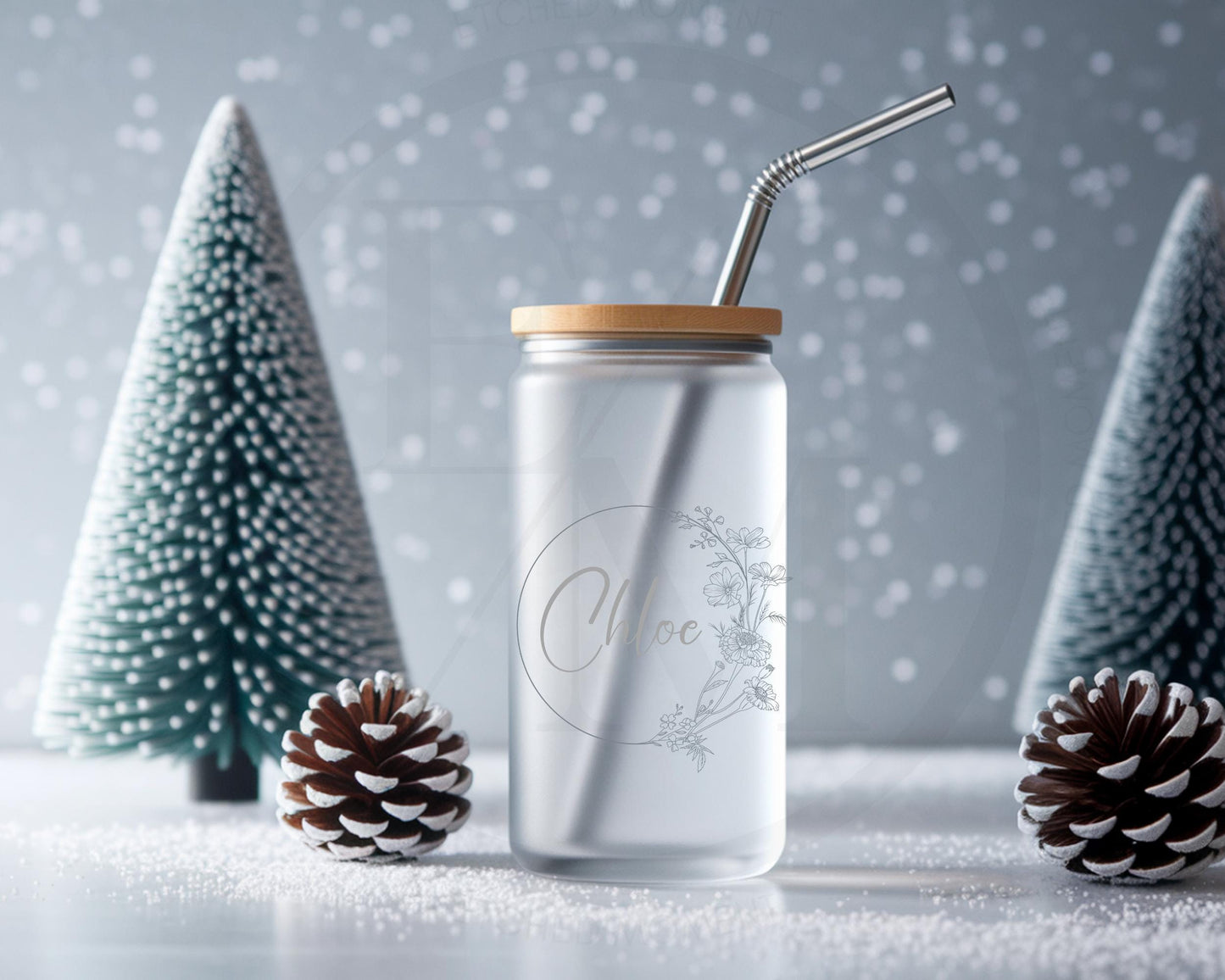 Personalized Boba Tea Cup - Laser Engraved Glass Tumbler with Bamboo Lid & Straw