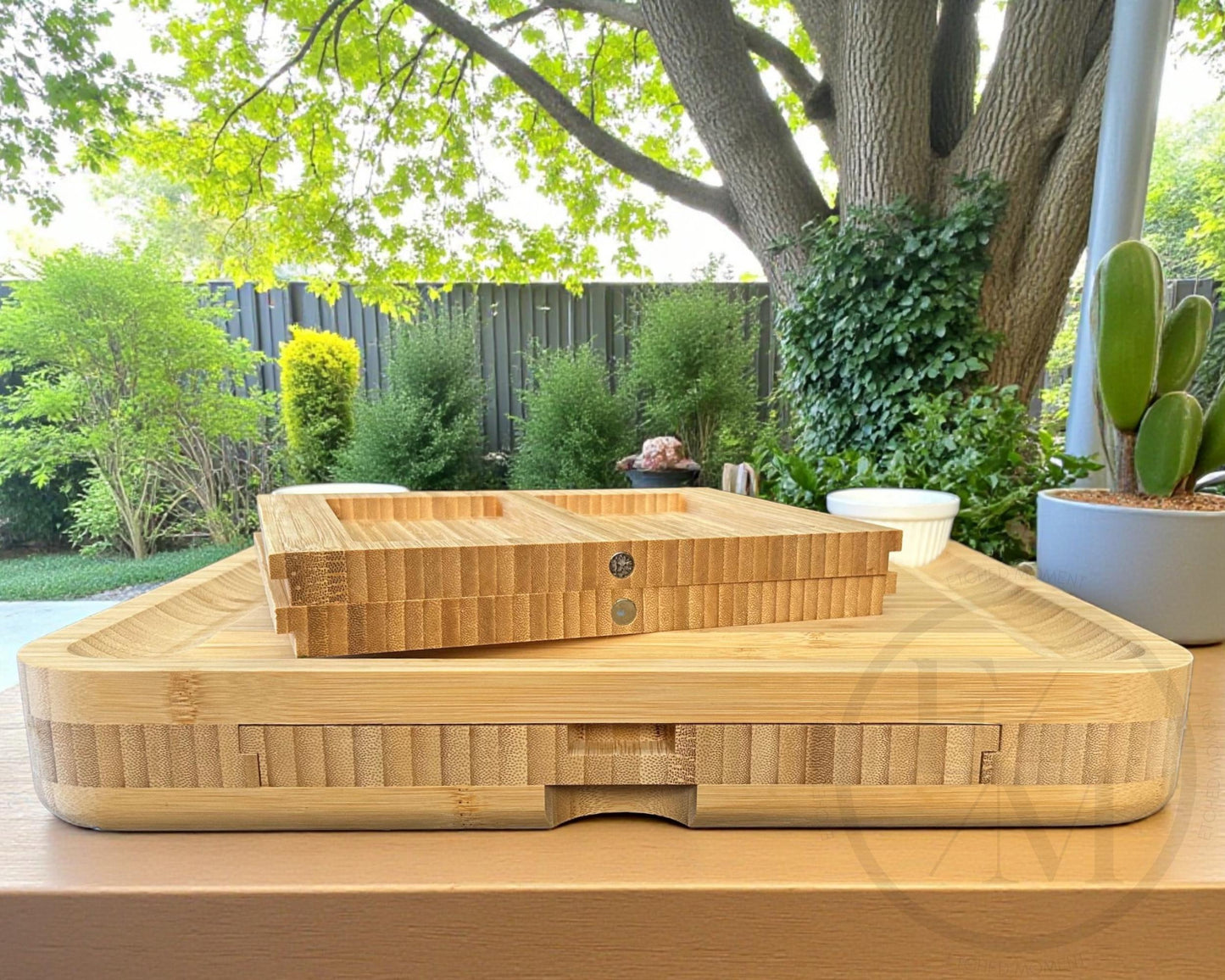Personalized Bamboo Charcuterie Board with Utensils  Slide-Out Drawers  Engraved Housewarming Gift