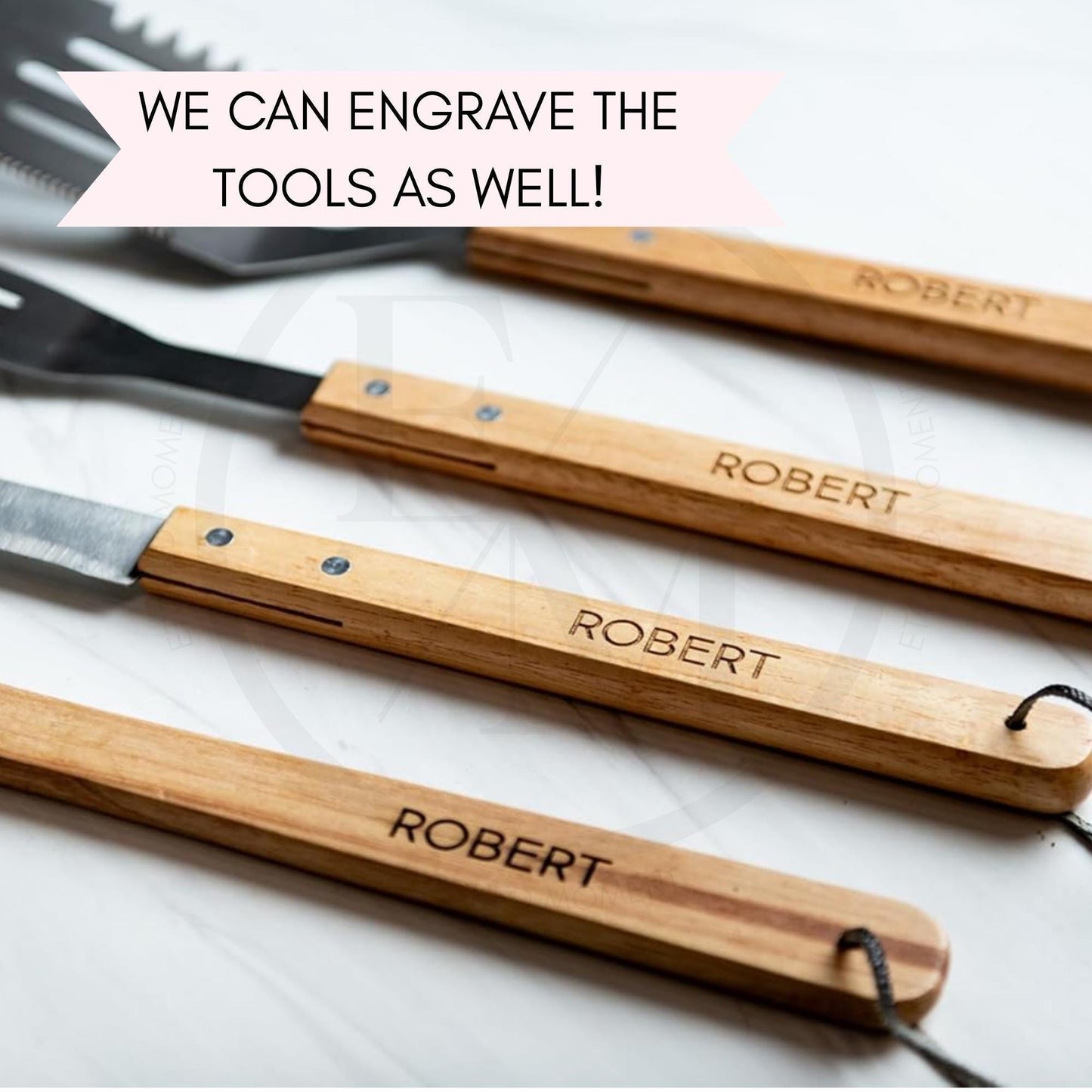 Custom Engraved BBQ Gift Set  Unique Grilling Tools in Wooden Case Perfect Fathers Day Gift for Dad