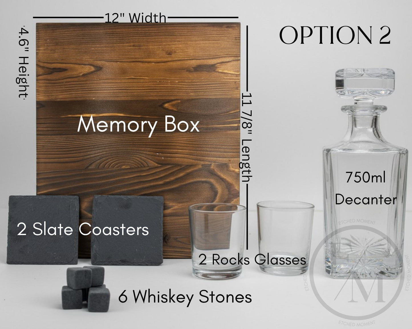 Engraved Whiskey Decanter - Luxury Whiskey Decanter Set With Custom Monogram, Glasses & Coasters