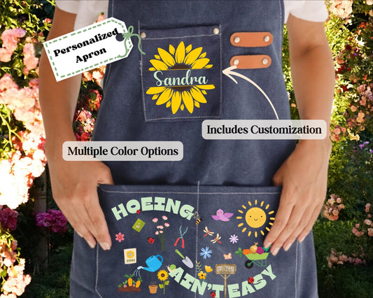 Personalized "Hoeing Ain't Easy" Gardening Canvas Apron