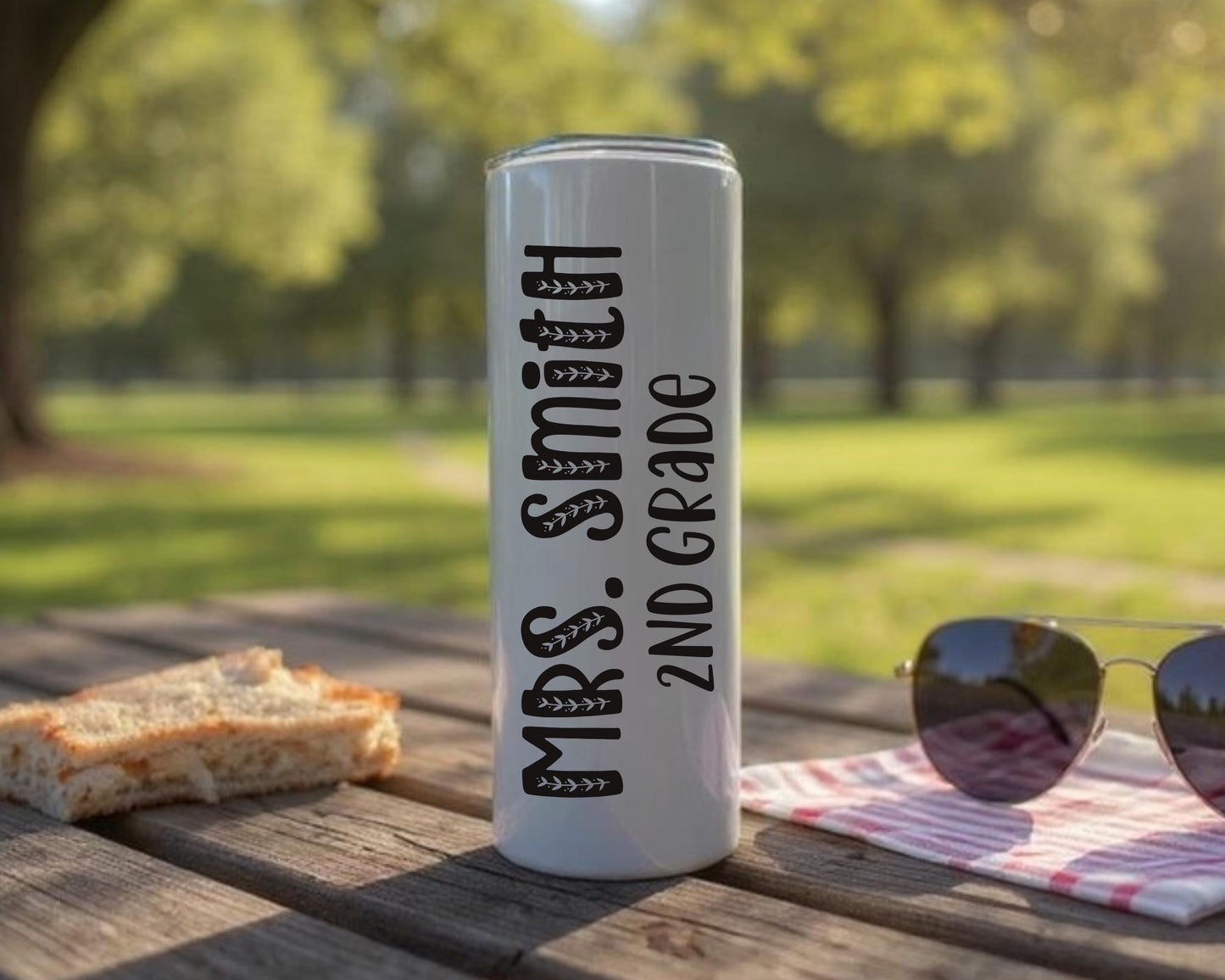 Custom Teacher Tumbler 20oz White Stainless Steel Cup with Name, Grade or Custom Text