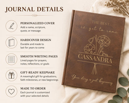 Personalized Graduation Journal - Engraved Journal Gift with Birth Flower Design & Inspirational Quote