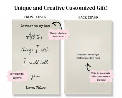 The image is a collage of two photos, each featuring a handwritten note on a white background. The note is addressed to a father and includes a heartfelt message expressing love and appreciation. The note is personalized with the father's name, Love, Chloe, and a special note at the bottom, suggesting that the note is a unique and creative customized gift.