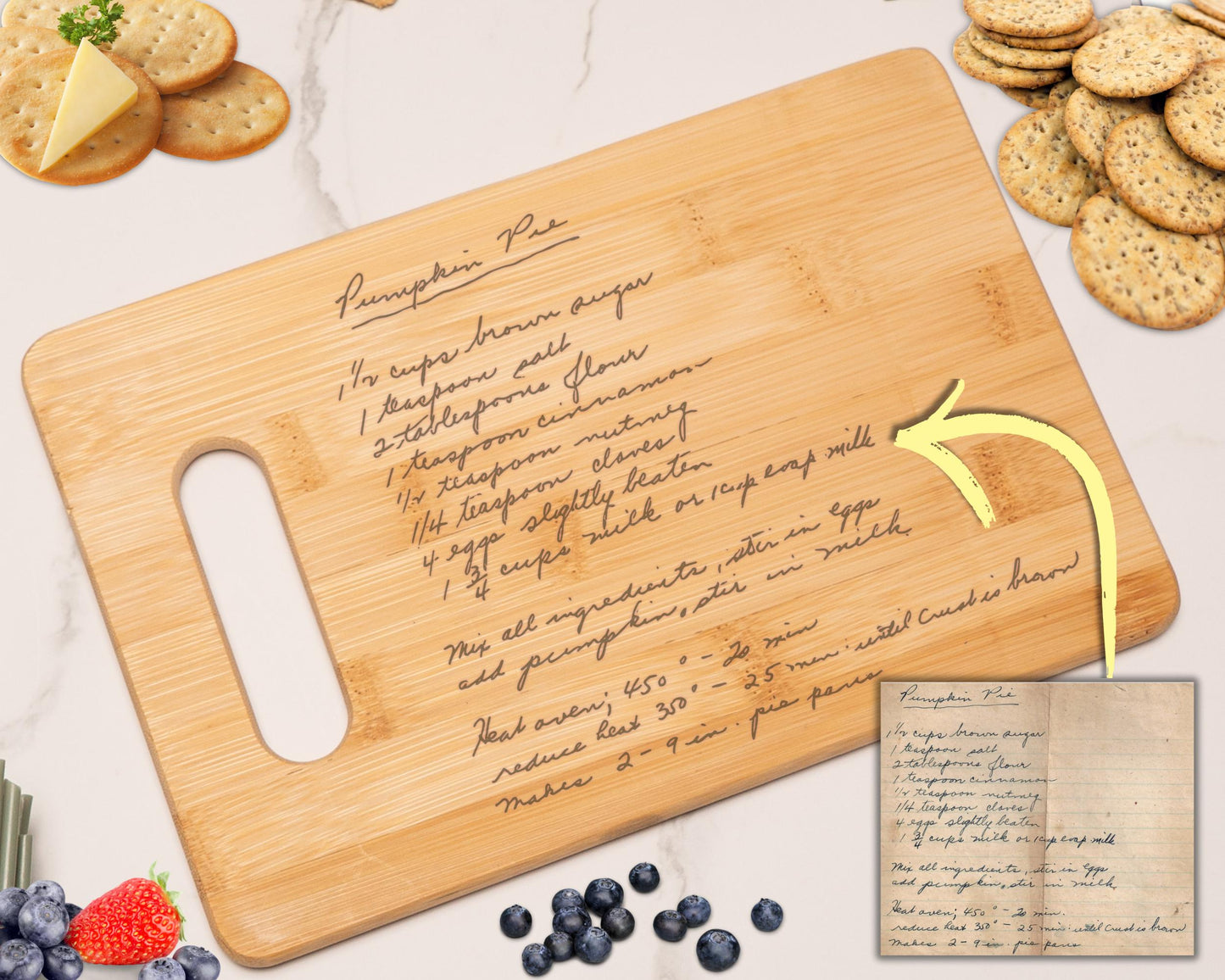 Personalized Handwriting Recipe Cutting Board - Bamboo or Walnut