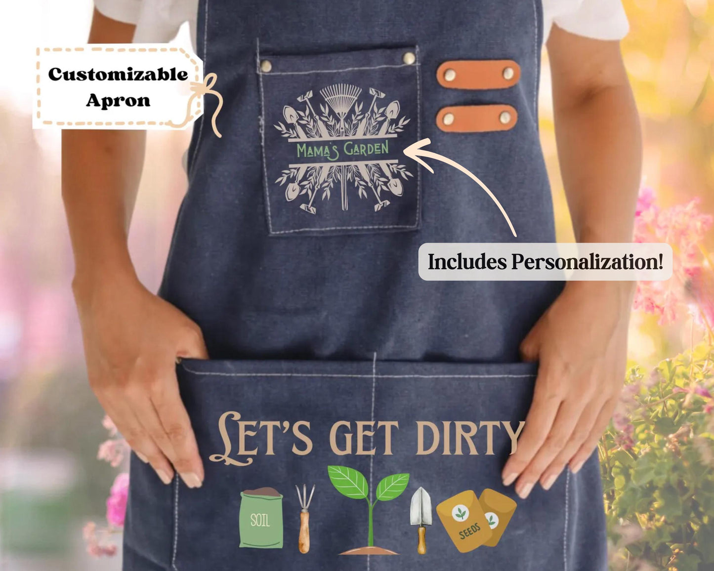 Personalized "Let's Get Dirty" Gardening Canvas Apron