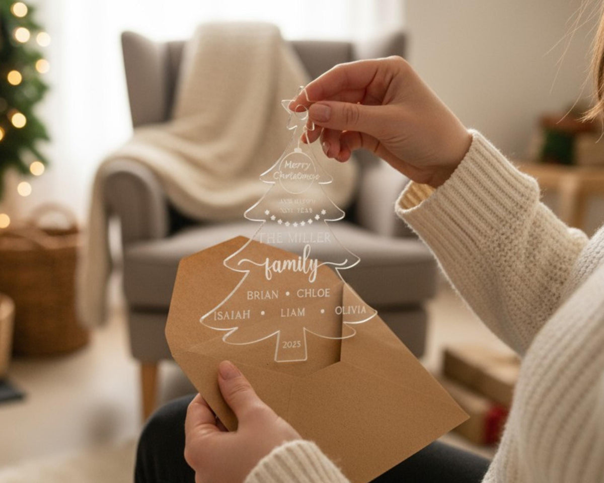 Custom family name acrylic ornament card