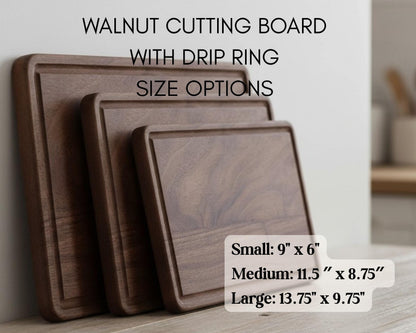 a set of three wooden cutting boards, each with a different size option, including a small, medium, and large size.