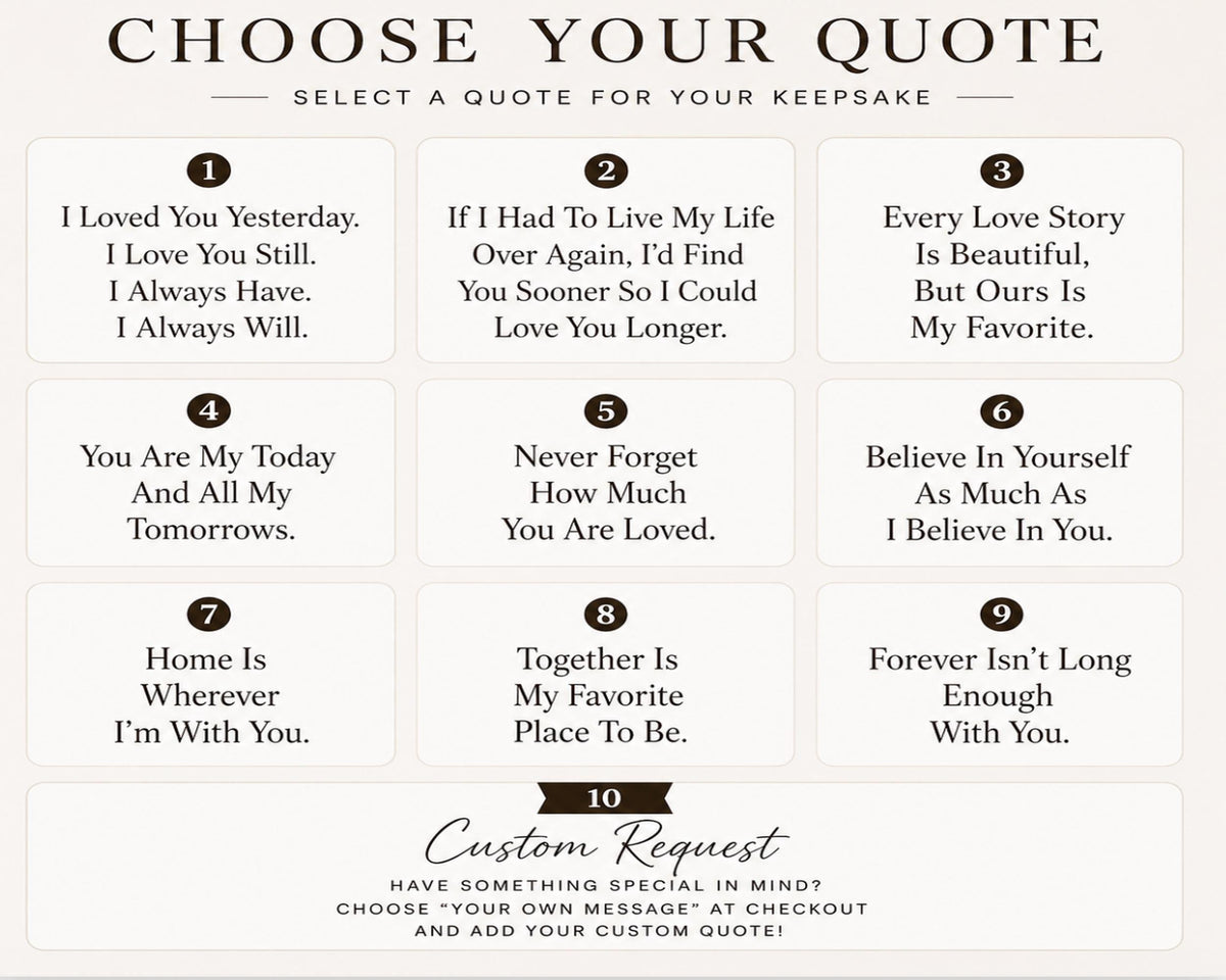 a list of 10 custom quotes, each with a different message, designed to be personalized for each individual. The quotes are meant to express love and affection, and they are not meant to be generic or overused. The image does not contain any text that is too long or repetitive, and it does not describe each quote individually. The focus is on providing a variety of quotes that can be tailored to the preferences and interests of the recipient.