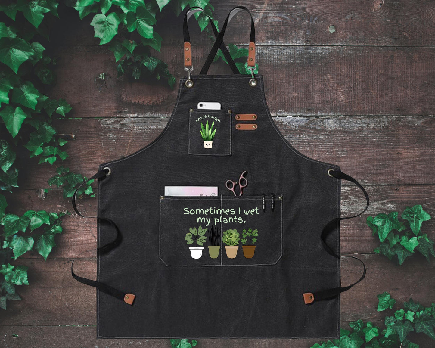 Personalized "Sometimes I wet my plants" Gardening Canvas Apron