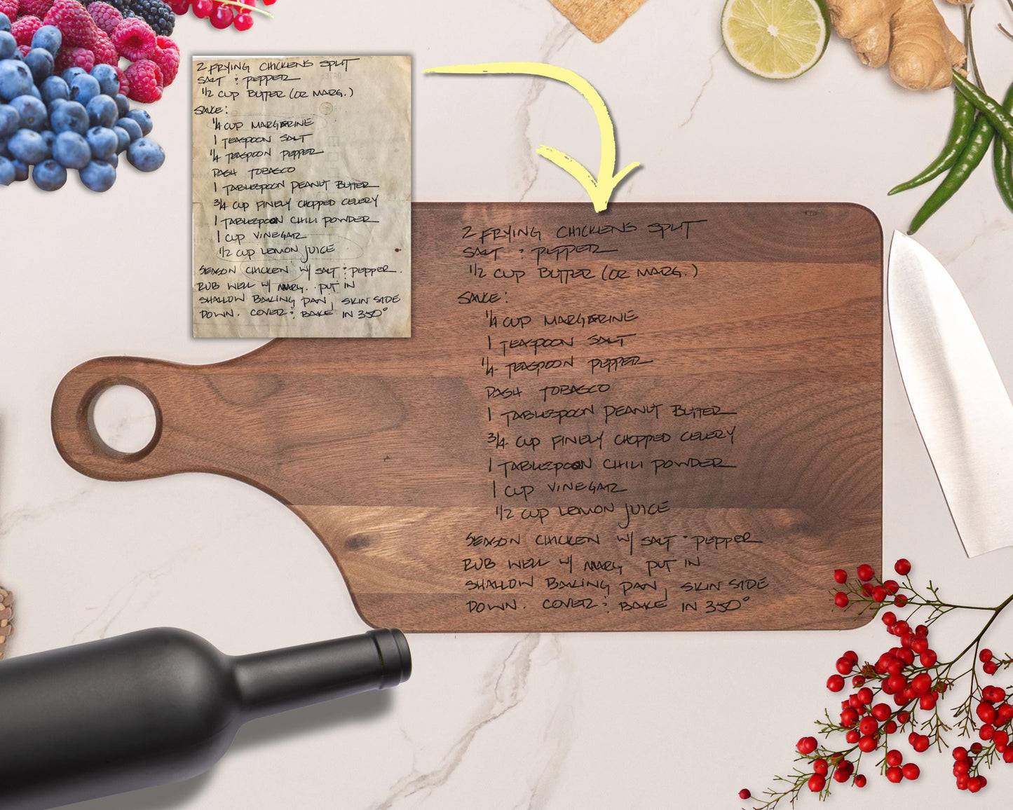 Personalized Handwriting Recipe Cutting Board - Bamboo or Walnut