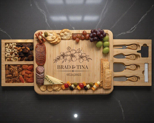 Engraved Charcuterie Board with Utensils
