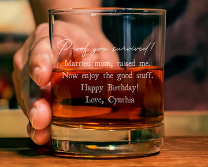 Personalized "Proof you survived" - Funny Dad Whiskey Glass
