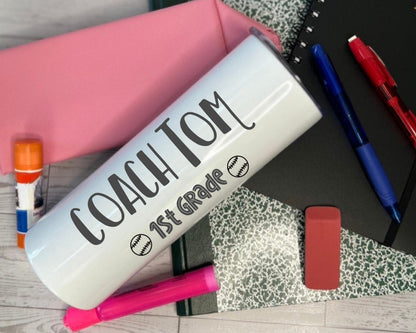 Custom Teacher Tumbler 20oz White Stainless Steel Cup with Name, Grade or Custom Text