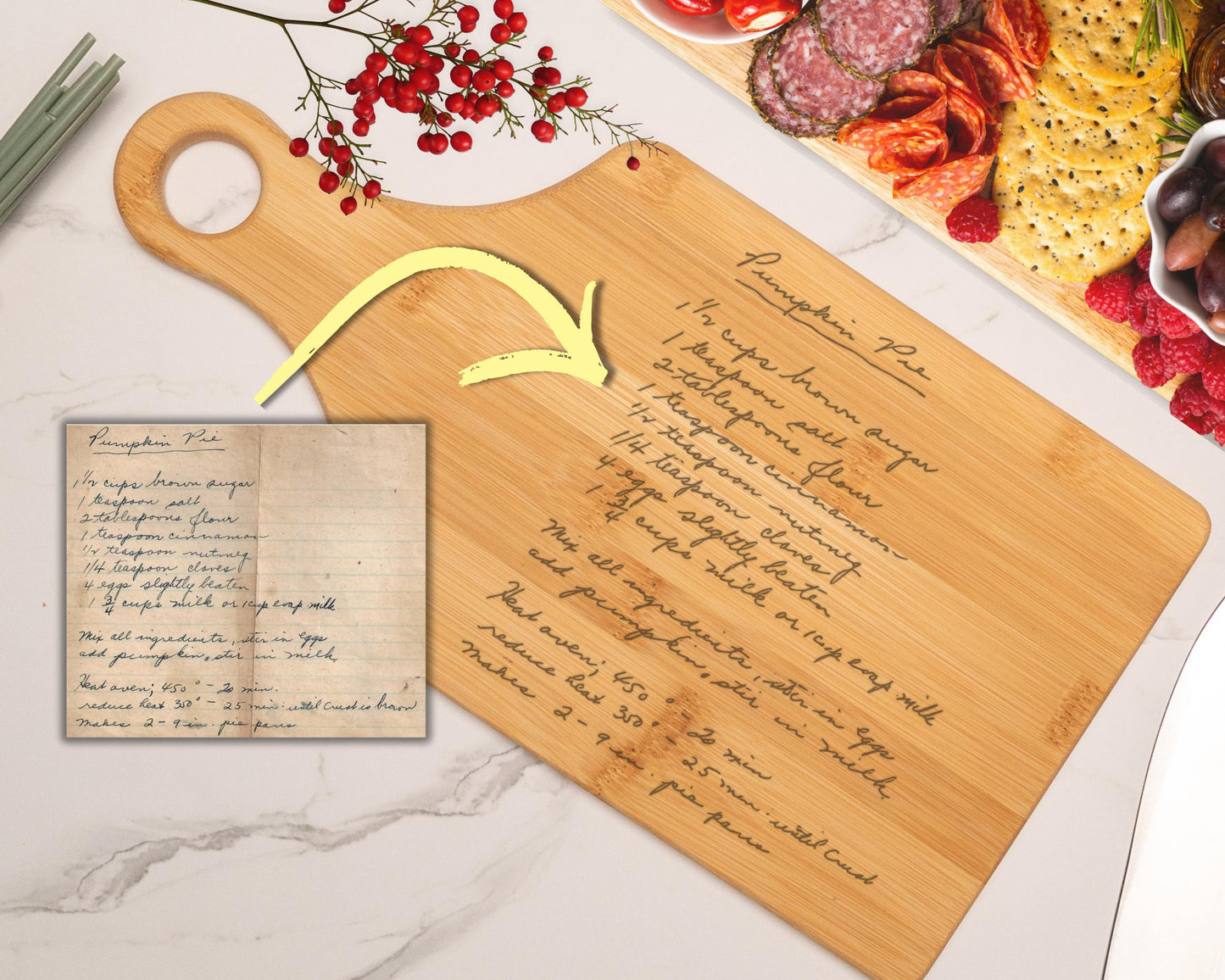 Personalized Handwriting Recipe Cutting Board - Bamboo or Walnut