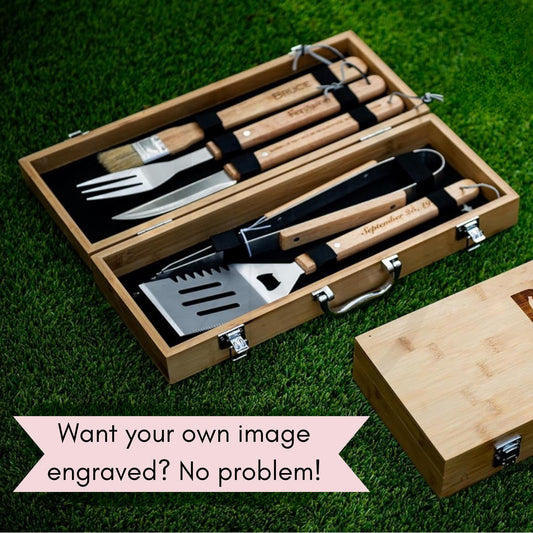 Custom Engraved BBQ Gift Set  Unique Grilling Tools in Wooden Case Perfect Fathers Day Gift for Dad