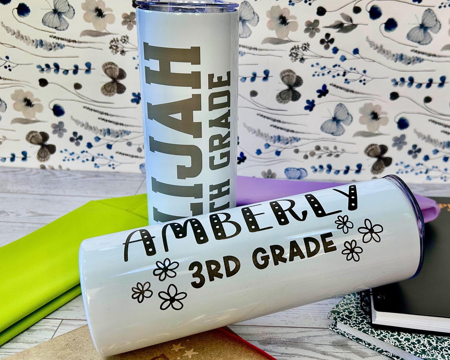 Custom Teacher Tumbler 20oz White Stainless Steel Cup with Name, Grade or Custom Text