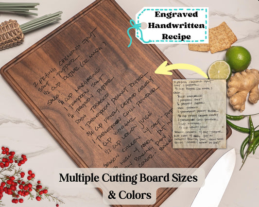 Personalized Handwriting Recipe Cutting Board - Bamboo or Walnut