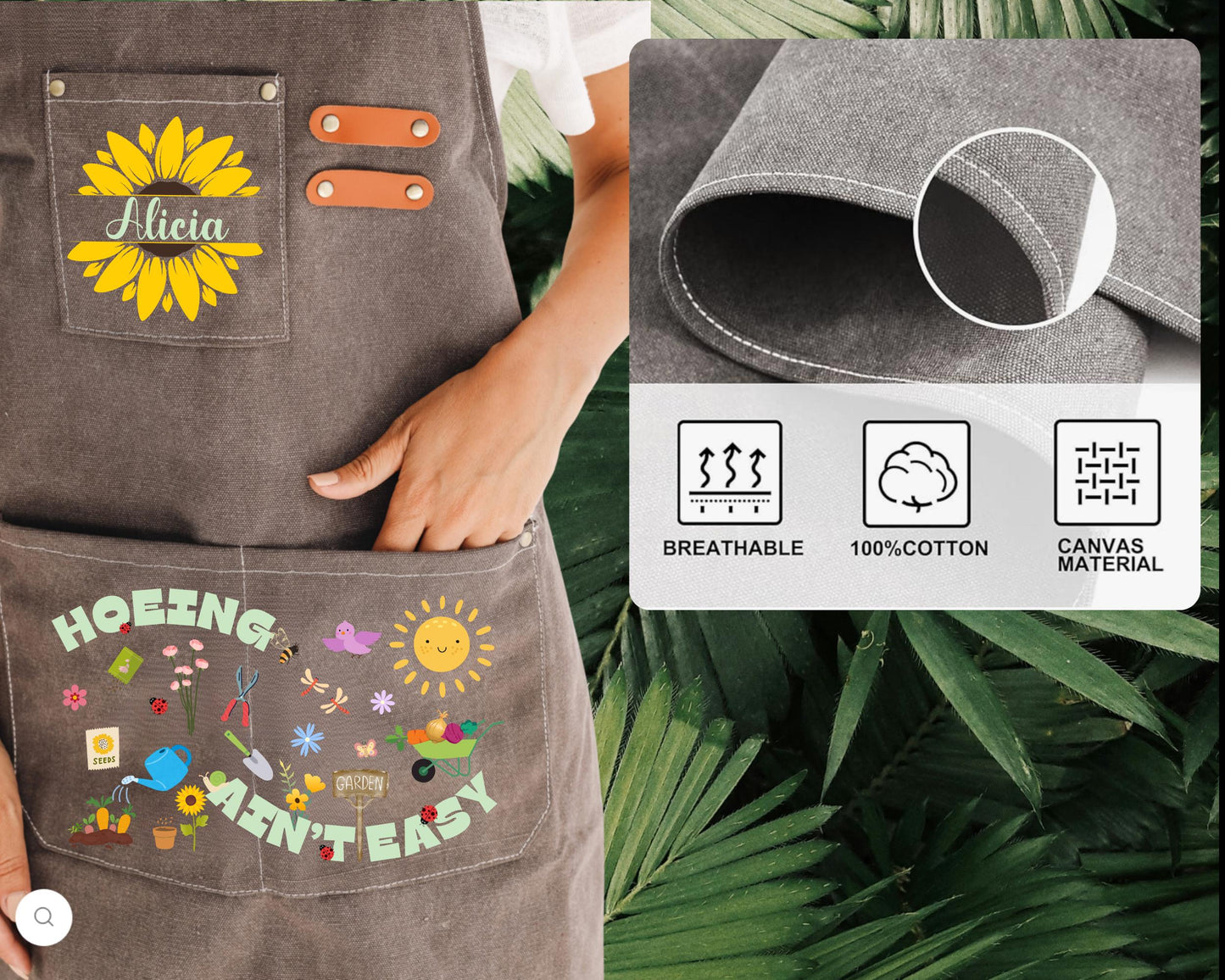 Personalized "Hoeing Ain't Easy" Gardening Canvas Apron