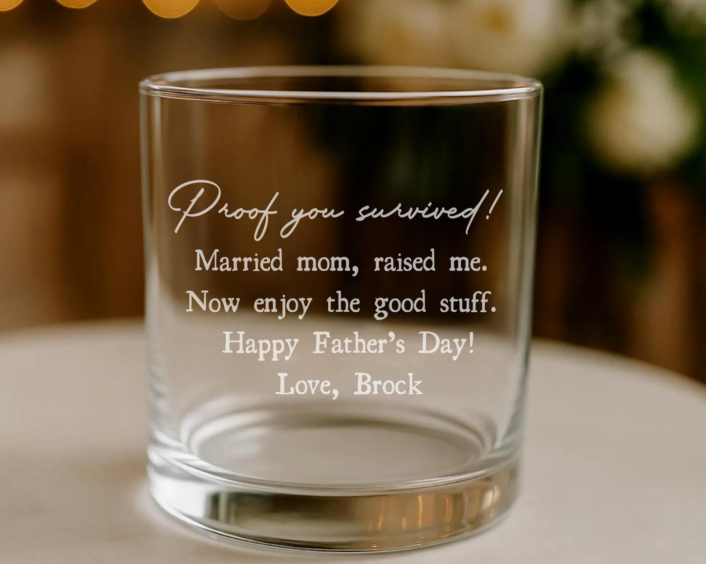 Personalized "Proof you survived" - Funny Dad Whiskey Glass