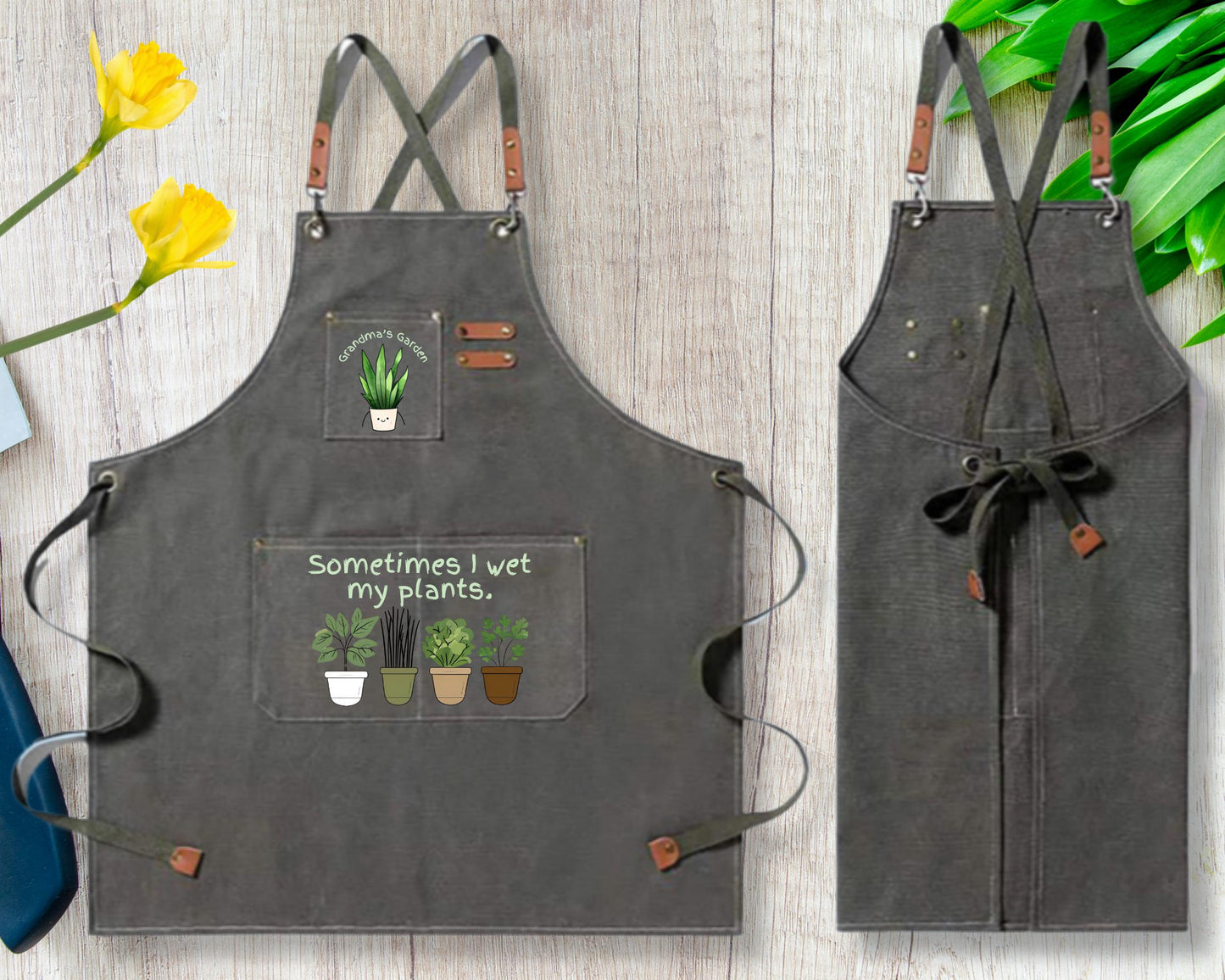 Personalized "Sometimes I wet my plants" Gardening Canvas Apron