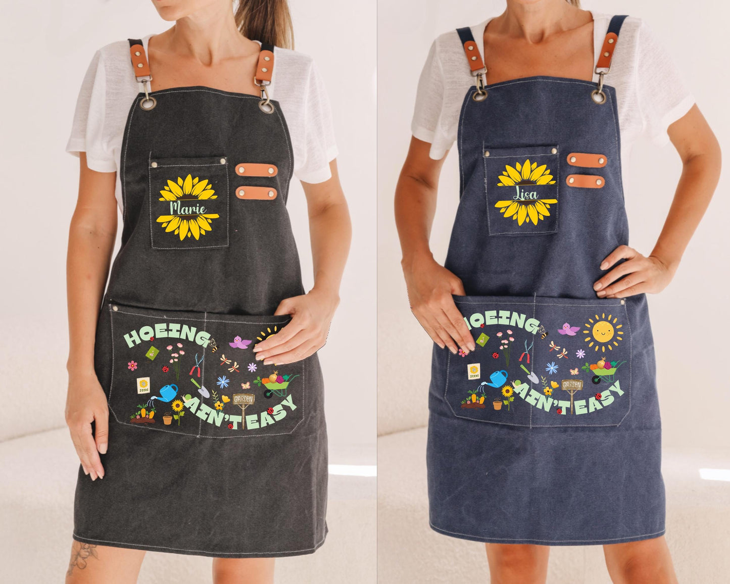 Personalized "Hoeing Ain't Easy" Gardening Canvas Apron