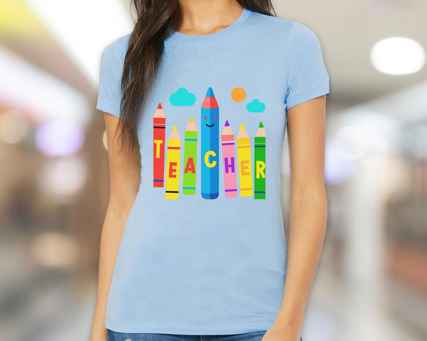 Ladies Crewneck Colorful Teacher T-Shirt – Bright Graphic Tee for Educators