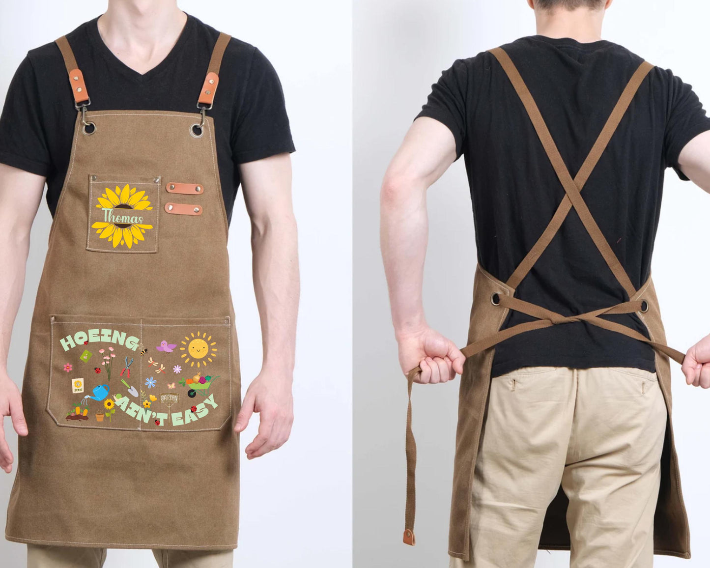 Personalized "Hoeing Ain't Easy" Gardening Canvas Apron