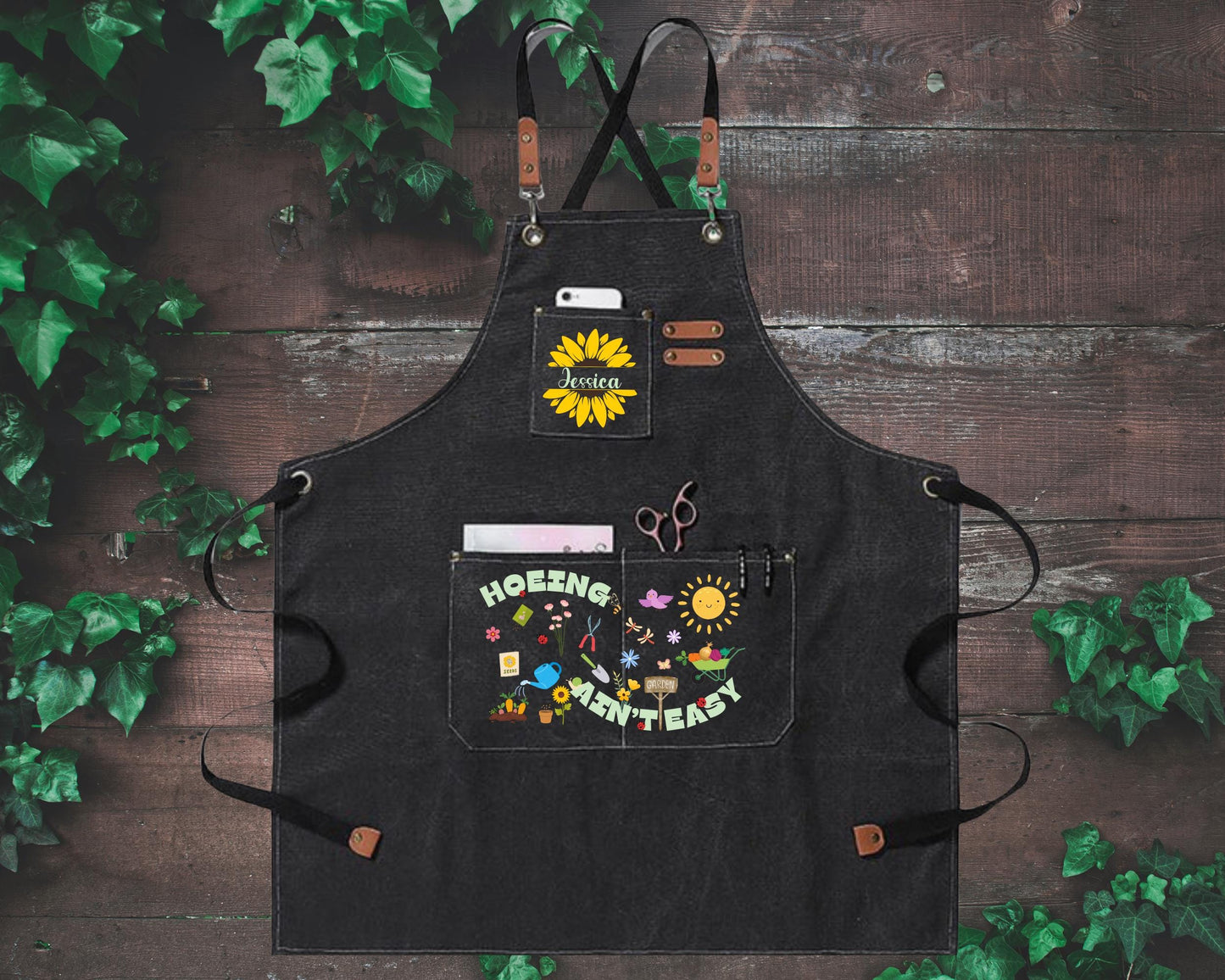 Personalized "Hoeing Ain't Easy" Gardening Canvas Apron