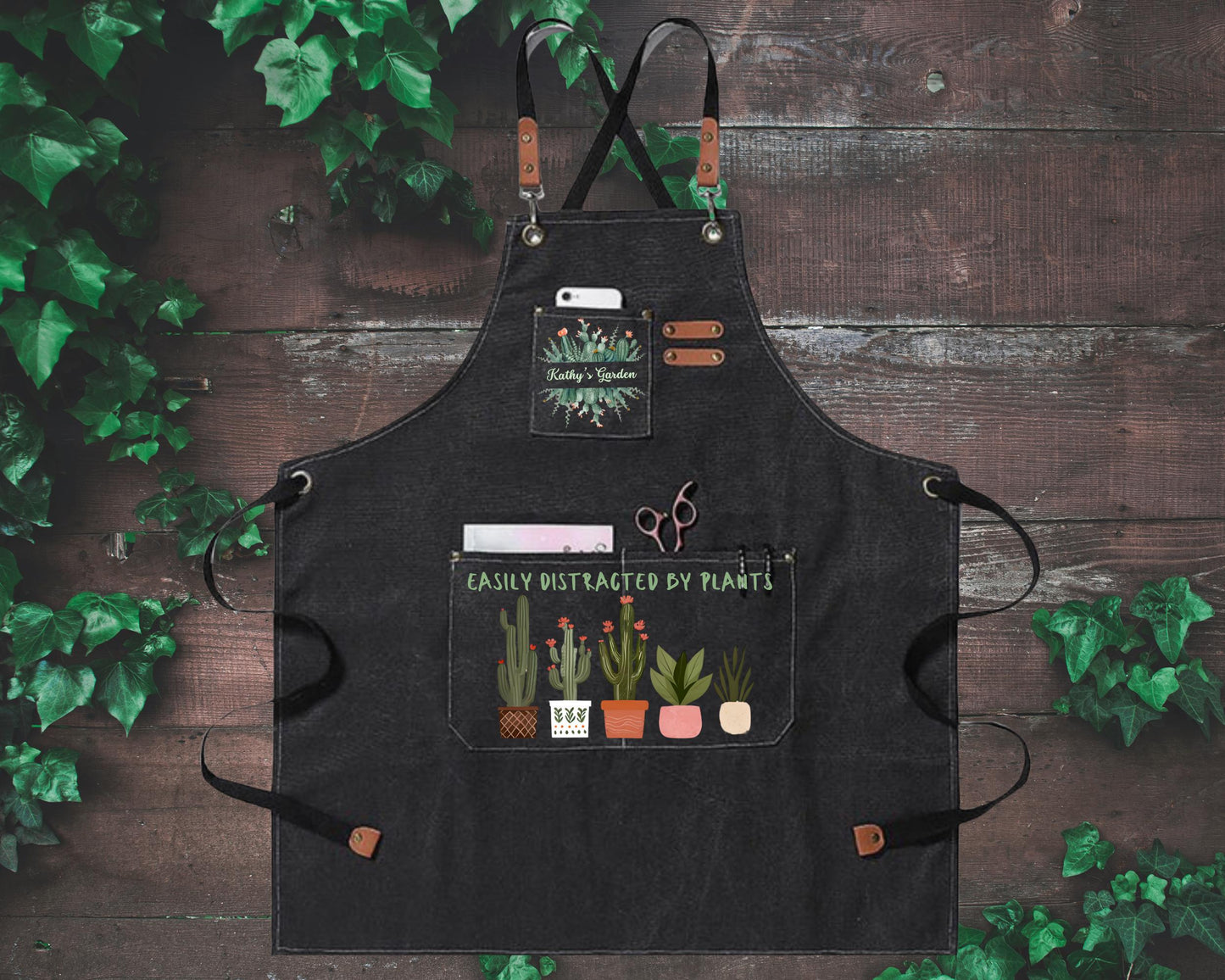 Personalized "Easily Distracted By Plants" Gardening Canvas Apron