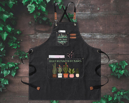Personalized "Easily Distracted By Plants" Gardening Canvas Apron
