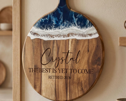Personalized Retirement Gift, Custom Retirement Cutting Board, Retirement Gift for Women Men, Coworker Boss Gift, Ocean Resin Board