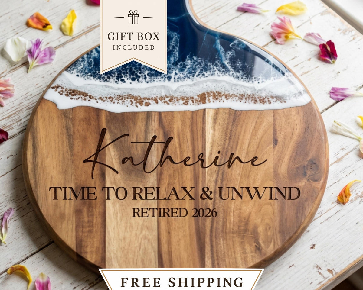 Personalized Retirement Gift, Custom Retirement Cutting Board, Retirement Gift for Women Men, Coworker Boss Gift, Ocean Resin Board