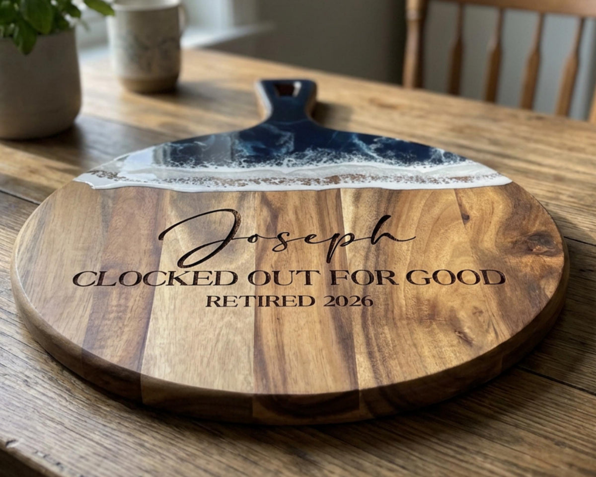 Personalized Retirement Gift, Custom Retirement Cutting Board, Retirement Gift for Women Men, Coworker Boss Gift, Ocean Resin Board