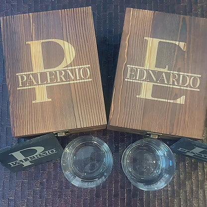 Whiskey Lover Gift Set, Engraved Rocks Glass & Stones (Wooden Box)