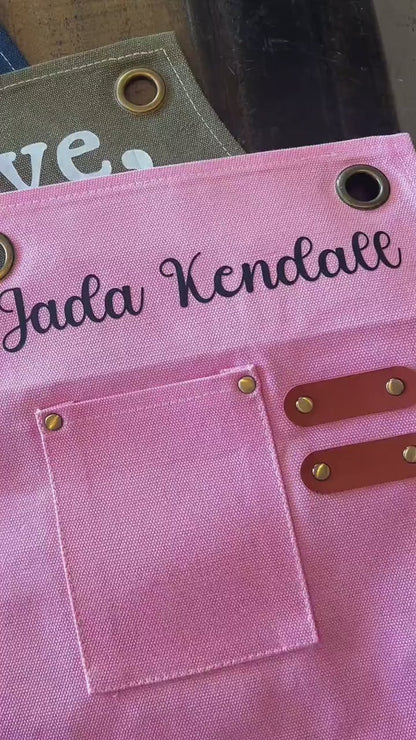 Personalized Gardening Canvas Apron with Leather Straps