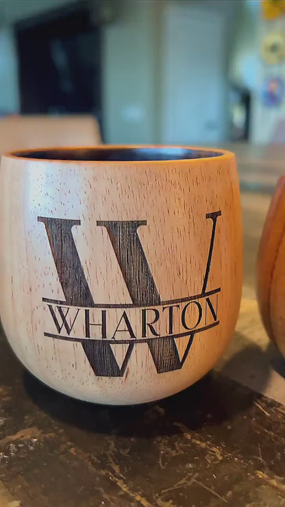 Personalized Wooden Cups – Rustic Bride and Groom Gift | Engraved Whiskey Tumblers